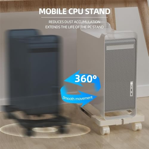 Soporte de CPU ajustable con ruedas para torre PC, móvil, para debajo del escritorio, blanco miniatura 5