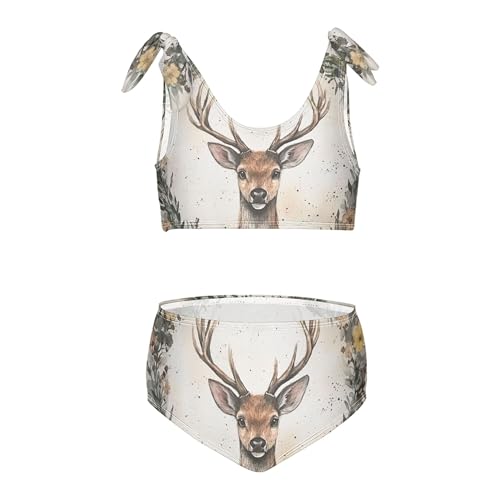 Deer Animal Floral Wreath Girls Bikini Sets 2 Piece Swimsuits Bathing Suit Swimwear