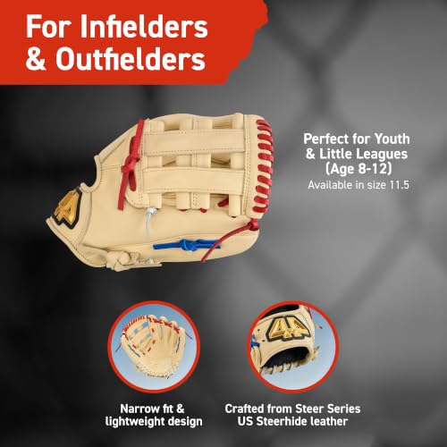 Image of 44 PRO Rise Youth Baseball Glove, 11.5 inch H-Web, Ages 8-12