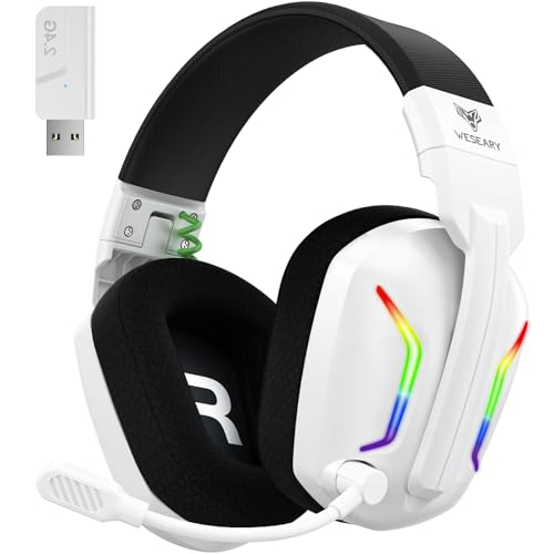WESEARY WG1 Bluetooth Headset, 2,4G Gaming Headset Wireless mit Mikrofon für PS5, PS4, PC, Mac, Faltbarer Surround Sound Noise Cancelling Kopfhörer mit LED Licht, Über 50...