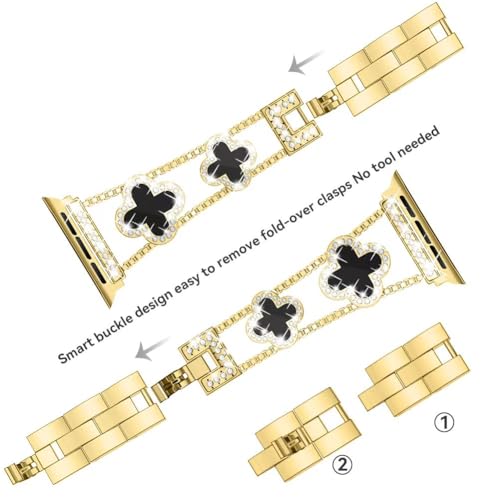 Image of Musk-MSKR Diamond Metal Bands Add Sparkle to Your Watch For Apple Watch Series 11 /10 /9 /8 /7 /6 /5 /4 /3 /2 /SE /Ultra Clover Simple and Stylish Compatible with 38mm40mm41mm42mm44mm45mm 46mm49mm Women's Wear