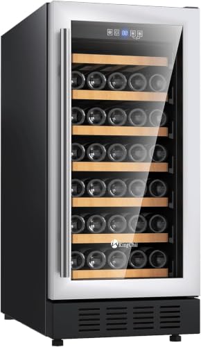 Image of KingChii 15 Inch 26 Bottle Dual Zone Wine Cooler Refrigerator Professional Compressor, Stainless Steel & Tempered Glass for Red Wine, Champagne - Built-in or Freestanding for Home, Kitchen, or Office