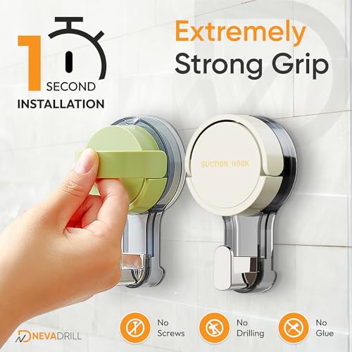 Image of Vacuum Suction Hooks with Adhesive Base, Lever Lock Wall Hooks, No Drill Stainless Steel Hook for Bathroom & Kitchen, Strong Hold for Tiles, Glass & Mirrors, Pack of 3 (PJ-1789)