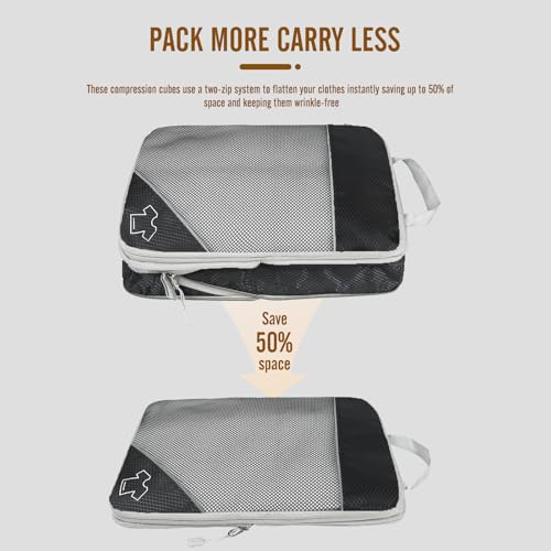 8 Set Compression Packing Cubes for Travel, Expandable Luggage Organizer with Shoe Bag & Laundry Bag - Lightweight Suitcase & Backpack Travel Essentials (Black)3