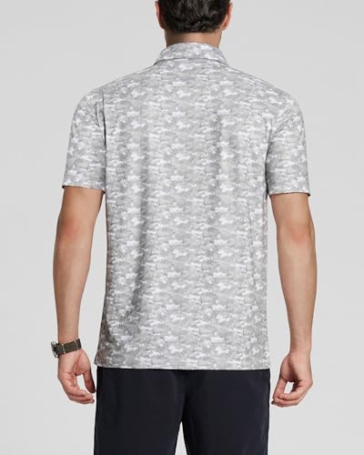 Image of Golf Shirts for Men - Dry Fit Moisture Wicking Short Sleeve Performance Sport Casual Striped Collared Mens Polo Shirt