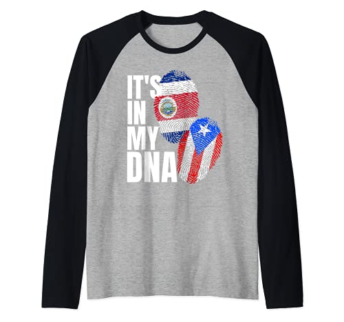 Costa Rican And Puerto Rican DNA Flag Heritage Raglan Baseball Tee, Black