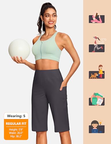 Image of ISEEGZ 15 inch / 18 inch / 21 inch / 25 inch Capri Pants for Women High Waist with Pockets Women's Capris Workout Yoga Pants Loose Straight Leg