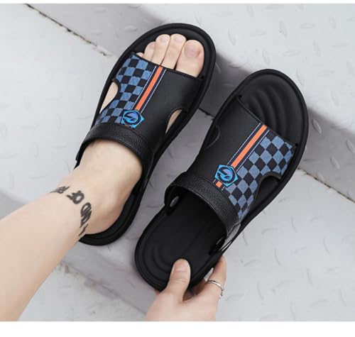 Checkered Sandals for Men Slip On Beach Slides Slingback Wide Platform House Slippers Slingback Strap Waterproof Lightweight No-Slip Chunky Sole Breathable Open Toes Design Summer Casual Walking Shoes3