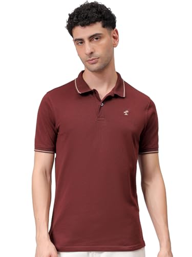 Image of The Indian Garage Co Men Slim Fit Solid Polo Neck Half Sleeves Tshirt