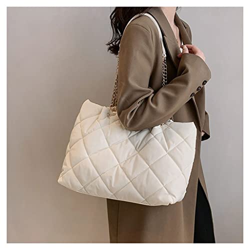 Image of GRPKSSIB Quilted Tote Bag Soft Nylon Shoulder Bag Lightweight Puffer Padding Handbag Puffy Hobo with Chain for Women