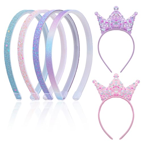 DOPENSPI 6 fasce per capelli glitterate, in plastica, sottili, scintillanti, arcobaleno, con denti, antiscivolo, accessori per capelli colorati per donne