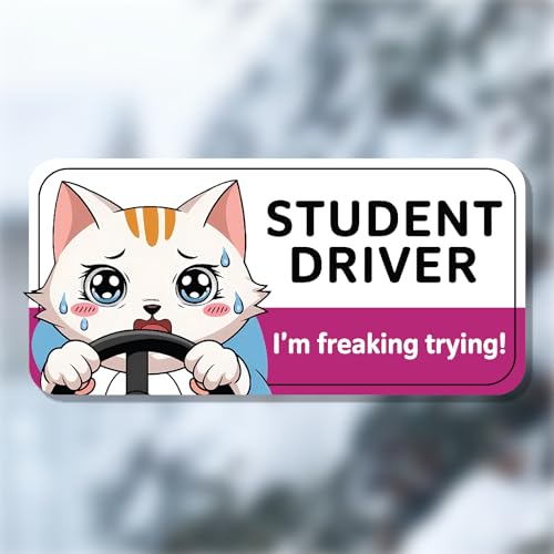 7.6x3.6 I'm Freaking Trying! Funny Kitten Student Driver Magnet – Hilarious Car Accessories for New Drivers, Teens & Beginners – Humorous & Relatable Design