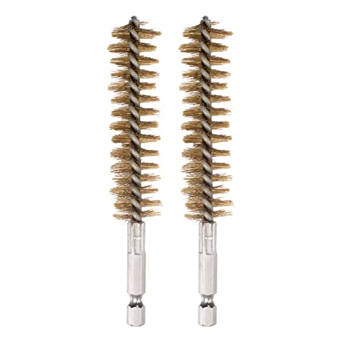 HARFINGTON 2pcs Brass Bore Brush 19mm Dia Cleaning Wire Brush with Handle 1/4 Inch Hex Shank for Tubes, Ports, Bearings