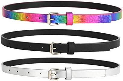 Belts for Girls 3 Pack Little Toddler Teen Kids Belt Girls Fashion PU Leather Patent Belt Black/Silver/Rainbow X-Small
