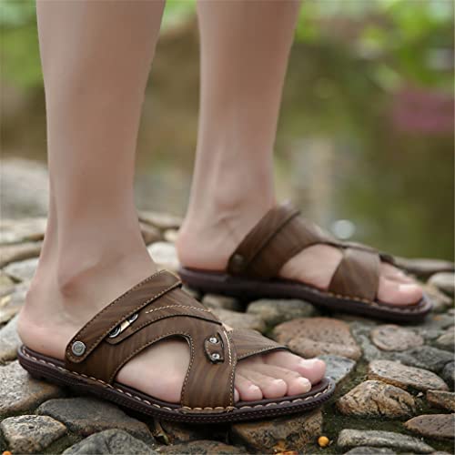 Men Beach Sandals Classics Shoes Men Slippers Split Leather Sandals for Men Comfortable Flip Flops(E,42 Code)3