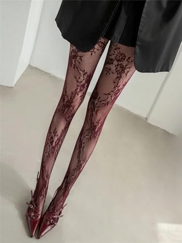 Image of SHENHE Women's Patterned Fishnet Tights High Waist Pantyhose Floral Stockings