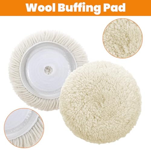 Image of 8 Pcs 3 Inch Polishing Pad Buffing Pad Wool Polishing Pad Hook Loop Buffing Pad for Drill Curved Edge Compound Cutting Pad Drill Polisher Attachment Wheel Polish Pad Car Body Repair Buffing