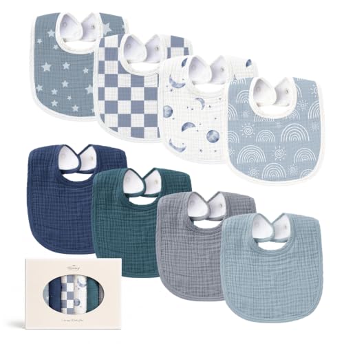 Image of Konssy 8-Pack Muslin Baby Bibs, Adjustable Fit for Drooling and Teething
