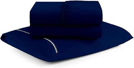 Jogo de Lençol Percal Flex 3 Peças 400 Fios Toque Macio (Azul marinho, Viuvo)