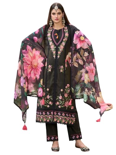 Image of INDO ERA Women's Off White Silk Blend Embroidered Straight Kurta Pant And Dupatta Set (IEOUT6962)
