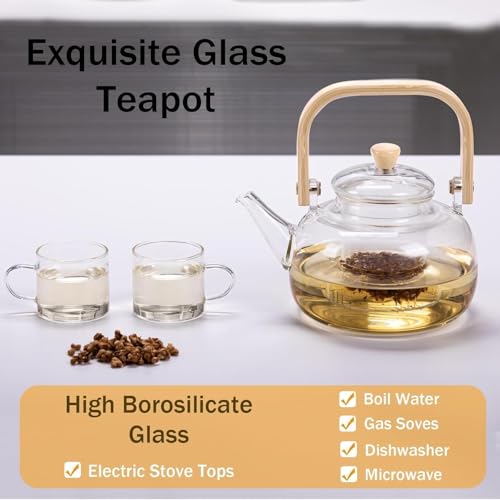 Image of PrimeWorld Borosilicate Glass Kettle - 900ml | Teapot with Removable Infuser, Lid & Handle | Stovetop Safe Tea Kettle for Loose Leaf Tea, Blooming Tea & Tea Bags