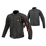 [KOMINE] JK-5995 フルイヤーシステムジャケット セット バイク用 CE プロテクター 春夏秋冬 インナー付き 07-5995 ブラックレッド WL