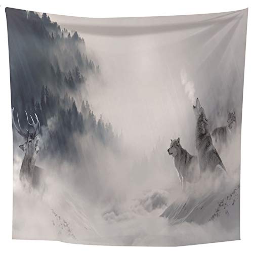 Toile imprimée mode loups design artistique blanc et gris pour habillage mural chic