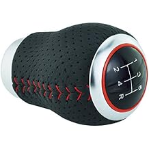 Abfer Gear Shift Knob 5 Speed Car Leather Shifter Lever Stick Knob with Adapters for Most Manual Truck Vehicle, Red