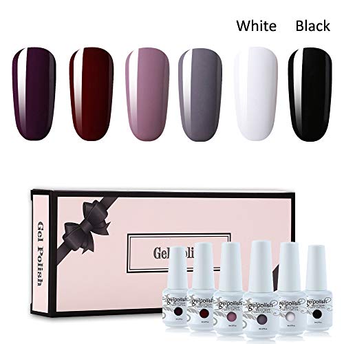 Vishine Gel Nail Polish Gift Set Dark Red White Black Series 6 Colors Nail Art Soak Off UV LED Gel Polish Starter Kit 8ml