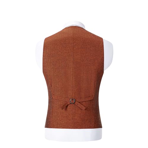 Image of SOLOVEDRESS Mens Vintage Tweed Suit Vest V Neck Casual Wool Waistcoat for Wedding Groomsmen