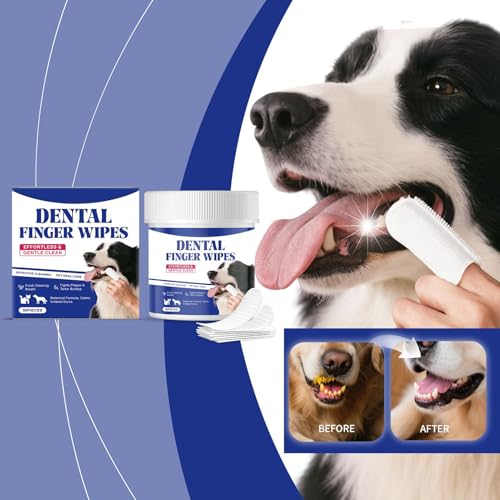 犬用 歯磨き シート,50枚 健康的 優しい グルーミング - ペット用 歯磨き フィンガー シート,健康衛生用 子犬 子猫 犬用 室内 旅行 日常グルーミング