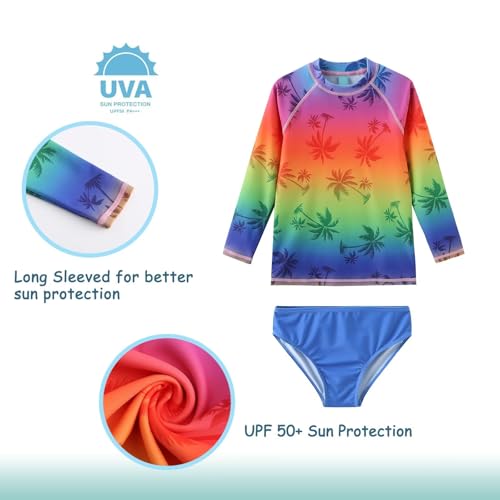 Image of Girls Long Sleeve Rash Guard Set Tie Dye Bathing Suits Two Piece Swimsuits for Kids Swim Shirts 3-16 Years