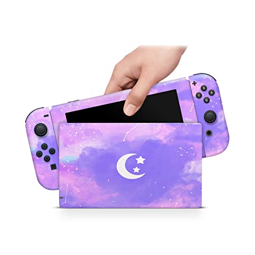 ZOOMHITSKINS Pastel Lunar Clouds Cute Violet Lavender Starry Night Lovely Kawaii Anime Sky Sparkling High Quality 3M Vinyl Decal Sticker Wrap, Nintendo Switch Compatible, Made in the USA