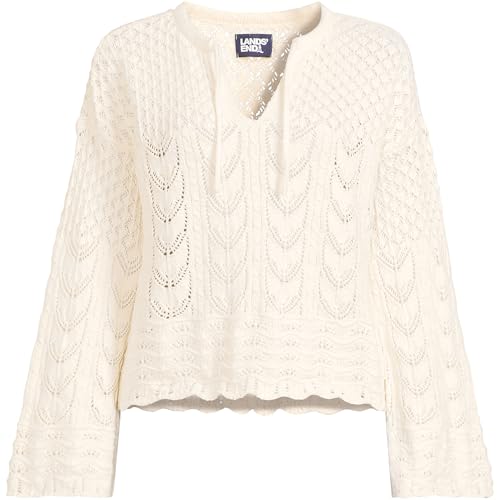 Lands' End Women's Cotton Boucle Pointelle Notch Neck Sweater3