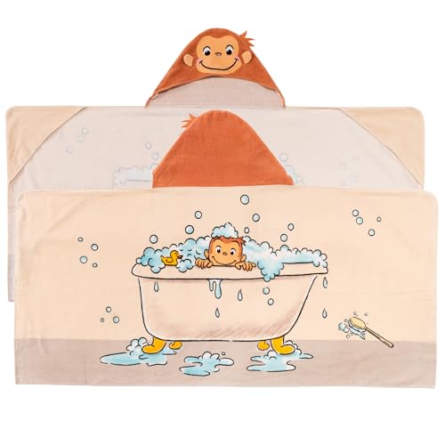 Image of Curious George Monkey Kids Super Soft Bath /Pool /Beach Soft Cotton Terry Hooded Towel Wrap, 24 in x 50 in (100% Officially Licensed Product) By Franco