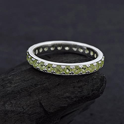 Peridot Gemstone 925 Sterling Silver Eternity Band Ring With Pave Setting Fine Jewellery2