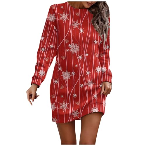 Weihnachtskleid Damen, Hochzeitskleider Blusenkleid Wollkleid Für Weihnachten Fall Kleider Eng Silvester Vintage (Rot, L)