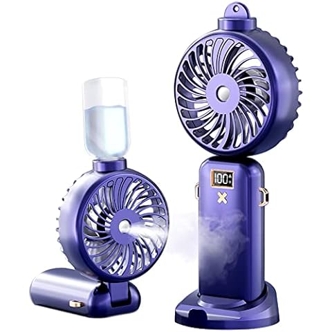 Portable Handheld Misting Fan,Rechargeable Travel Mister Fan, 3000mAh Battery Operated Personal Fan with Mist, 5 Speeds,LED Display,90°Foldable Cooling Fan for Camping Outdoor, Home, Office Purple Cover