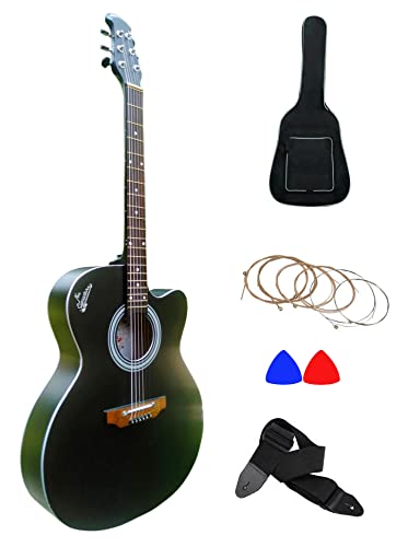 Image of Signature NM Black Matt Rosewood Fretboard Acoustic Guitar With Bag,Strap,1 Set of Extra Strings and 2 Picks