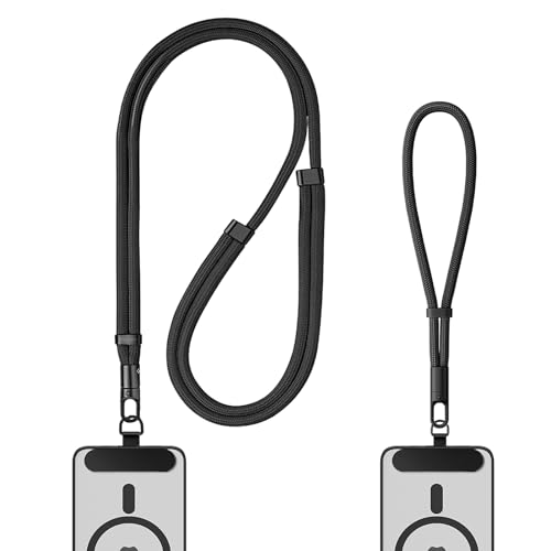 Shugahn Phone Lanyard 2 Pack - 1 Phone Wrist Strap, 1 Adjustable Crossbody Cell Phone Lanyard, 2 Metal Tab and 360° Rotating Metal Clips - Skin-Friendly, Universal for Most Phone cases (Black)