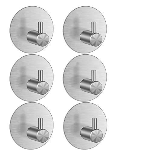 Preisvergleich Produktbild 6 Stück Selbstklebend Handtuchhaken, Aibesser Bademantelhaken Haken Wandhaken Edelstahl mit 3M selbstklebend rostfrei Bad und Küche Handtuchhalter Kleiderhaken Ohne Bohren