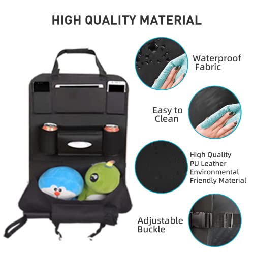 Pu Leather Car Backseat Organizer - 8 Storage Pockets Car Seat Back Organizer, Car Seat Storage Organizers With Tissue Box/Cup/Umbrella Holder, Back Seat Protector Kick Mats For Road Trip Kid, 2 Packs #TOP2