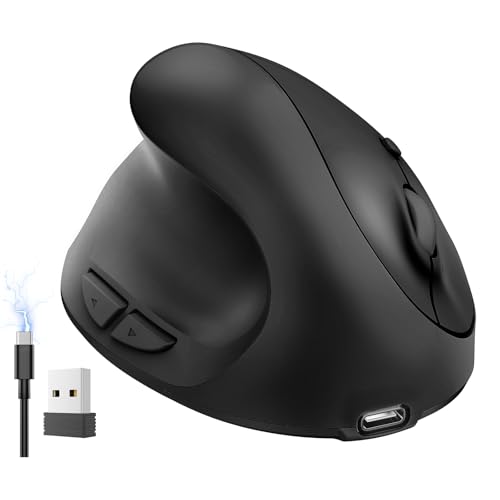 Image of Left Hand Ergonomic Vertical Wireless Mouse Type C Rechargeable 6-Btn Mice