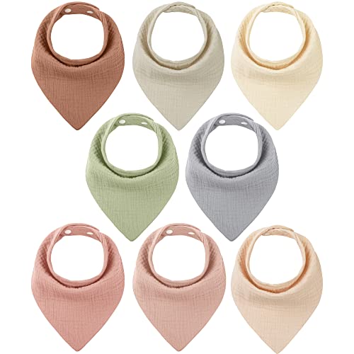 Looxii Bavoirs pour Bébé 100% Coton 8 Pcs Bavoirs Triangle Bandana Serviette de Salive Avec Boutons pour Enfant Bébé Fille Garçon 0 à 36 Mois