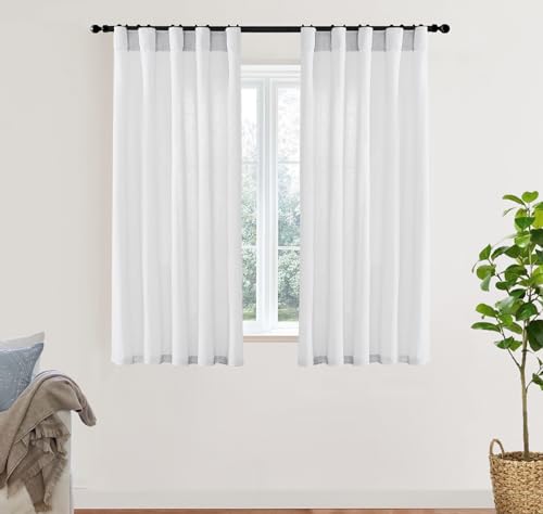 Image of XTMYI 54 Inch Length White Short Curtains for Windows Living Room,Semi Sheer Linen Cotton Curtains for Bathroom Window Bedroom,54 in Long