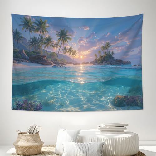 Tenture murale pour cacher mur abîmé tapisserie plage tropicale 180x230cm