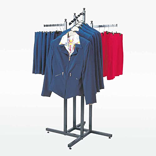 Image of LOCOMOTO 4-Way Clothes Rail Display Stand | Heavy Duty Metal Garment Rack with 15 kg Load Capacity | Free Standing Hanger Stand for Home, Retail Shop & Showroom Display (GOLD)