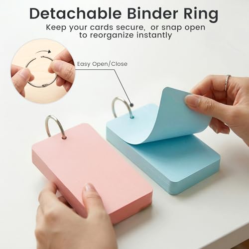 Koogel Index Cards with Ring for Studying, 480 PCS, 3x5 Inch, Colored Flash Cards with Key Ring, Notecard for School College Memory Vocabulary Greeting Memo Home Organization Supplies, 6 Colors