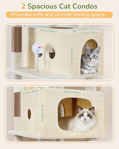 Image of Globlazer Heavy Duty Cat Tree Tower 80in Tall Extra Large Cat Tree Tower for Multiple Indoor Cats Large Adult with Scratching Posts, 2 Spacious Condos, Padded Perches, Soft Hammock, S80B, Beige