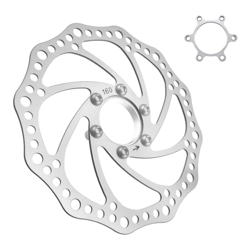 SATUY 160mm Bicycle Brake Rotor Stainless Steel Threaded Hubs Brake Disc Rotor and Flange Adapter with 6 Bolts for Road Bike Mountain Bike MTB BMX